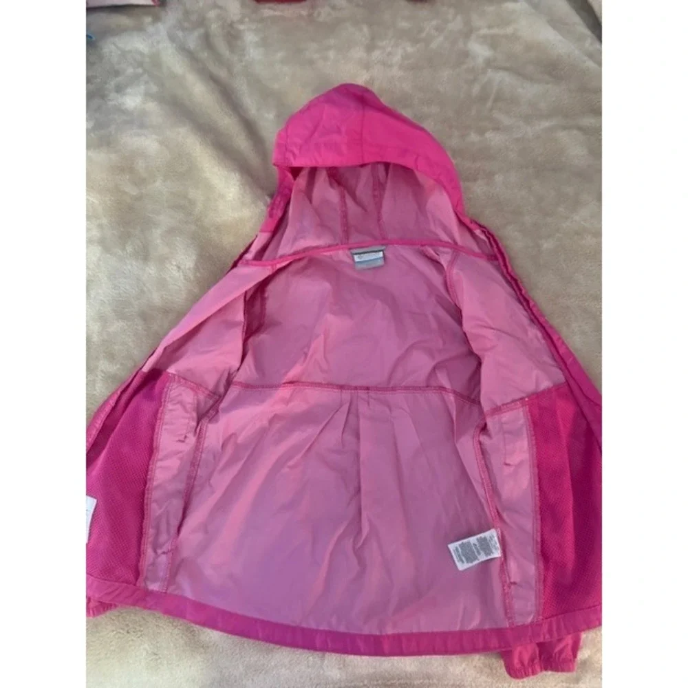 Columbia Girls Pink Hooded Windbreaker Jacket Lightweight Full Zip Shell Coat